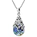 Vintage Floral Vine Adorned Teardrop Abalone Shell .925 Sterling Silver Pendant Necklace