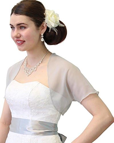 QY Bride Chiffon Short Sleeve Bolero Jacket Chiffon Formal Capes Wraps 14 Silver