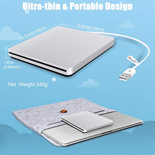 VersionTECH. USB Ultra Slim External DVD Drive Burner Optical Drive CD+/-RW DVD +/-RW Superdrive Disc Duplicator Compatible with Mac Macbook Pro Air iMac and laptop - Thumbnail 5