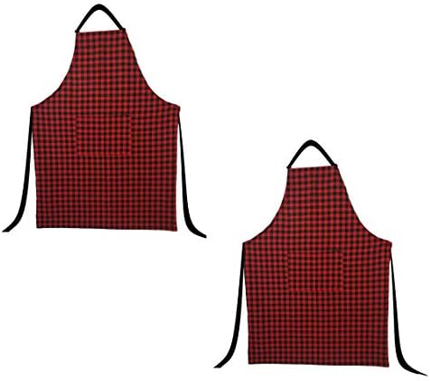 SHOP BY ROOM Cotton Checks Kitchen Apron with Front Pocket for Home and Restaurant - Pack of 2 (Black & Red)