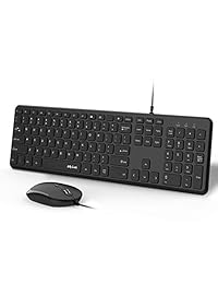 Teclado y ratón con cable, Jelly Peb ultra delgado tamaño completo USB con teclado con cable juego de ratón con teclado numérico para ordenador, portátil, PC, escritorio, portátil, Windows 7, 8, 10   negro