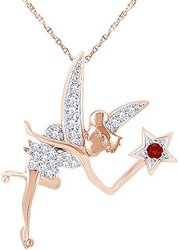 Wishrocks Simulated Gemstone with Diamond Tinker Bell Pendant Necklace in 14K Gold Over Sterling Silver