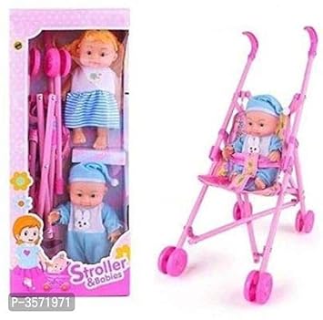 HS ENTERPRISES Stroller with Dolls, Real Moving Stroller Toy for Kids, Pretend Play Toy Set
