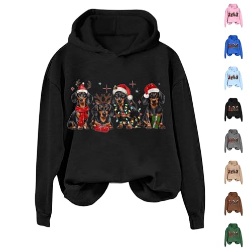Christmas Jumper Women Christmas Hoodies for Women UK Soft & Warm Funny Xmas Theme Hoodies Fashion Xmas Long Sleeve Hooded Sweatshirts Winter Lounge Jumpers for Ladies A Black