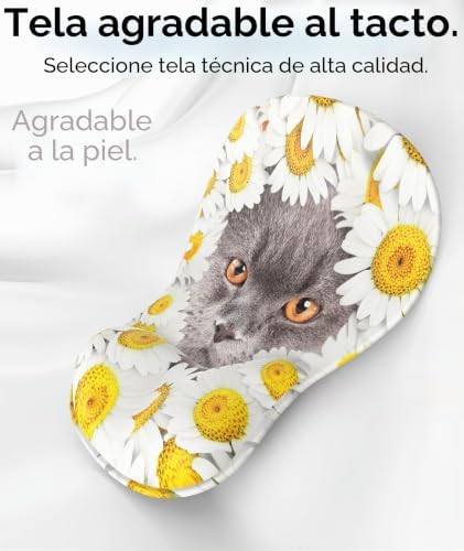 Alfombrilla Ratón Reposamuñecas de Gel, Mouse Pad Ergonómica de Tela Suave y Diseño Curvo Elevado para Hogar y Gaming(Gato 3)