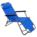 Lantusi Outdoor Folding Lounge Chaise Portable Beach Recliner Patio Chair, Outdoor Garden Camping Pool Yard Lawn Recliner Portable Beach Pool Chair with Adjustable Pillow, Blue 178CM (US STOCK)