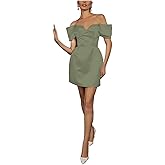 TIANMEI Wedding Dresses for Women Bride Satin Short Wedding Dress Off Shoulder White Dress with Bow