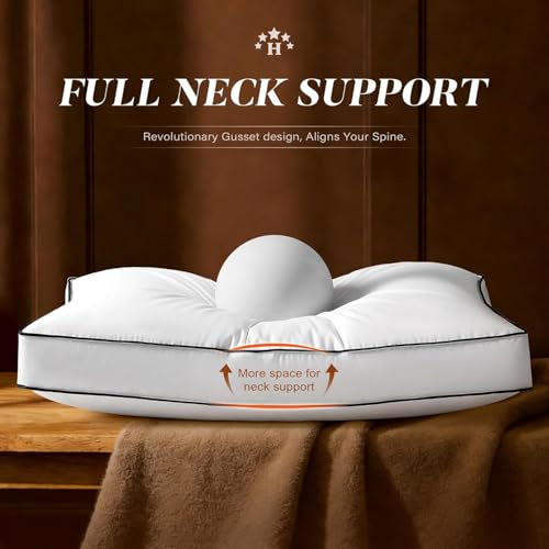 AQUZIN Goose Feather Down Pillow King Size Set of 2, Down Surrounded Hotel Collection Bed Pillows for Sleeping with Gusset, 2 Pack, Fluffy Plush for Side, Back Sleepers 20x36 in.