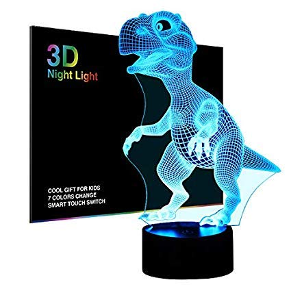 ZYTC 3D Illusion Dinosaur Night Light 7 Colors Changes Smart Touch and Remote Control 3D Illusion Lamp LED Dinosaur Night Light for Boys