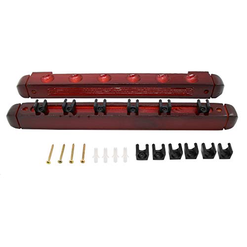 image for Cosylove 6 Pool Cue Sticks Wood Rack Cue Locating Clip Red Billiards S