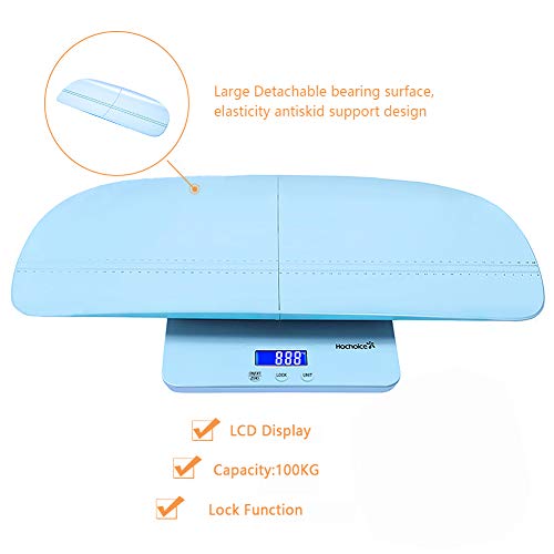 Hochoice Baby Scale Digital Pet Scale Multi-Function High Precision Electronic Scale, Infant Scale with Hold Function, 220 Pounds (lbs) Capacity, Accurate to 10g,Height Measurement Range 46-60cm-Blue - Thumbnail 2