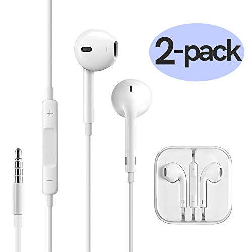 Wired Earbuds Stereo In-Ear Earphones for iphone 6 6s / 5 5s 5c / iPad iPod / Samsung,3.5mm Noise Cancelling Headphones with Microphone & Volume Control-2 PACK by FFHL