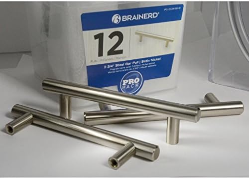Brainerd 3-3/4 in. (96mm) Steel Bar Pull, Satin Nickel, 12 Pack - P01012W-SN-B