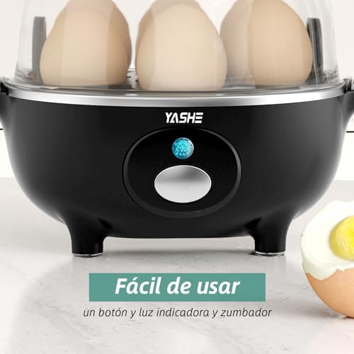 Cocedor de Huevos, Cocedor Huevos de 360 W, 7 huevos fáciles de pelar, huevos blandos, medianos, duros, pochados, fabricante de tortillas, vaporera, zumbador, luz indicadora, libre de BPA