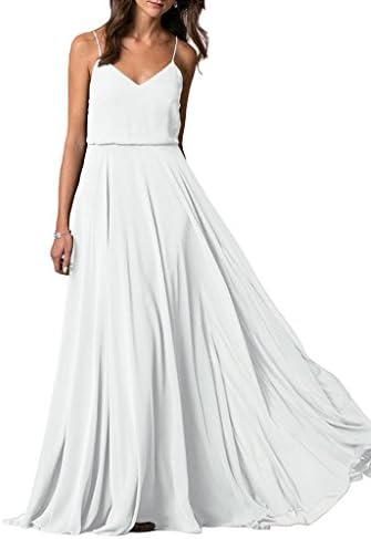 Lafee Bridal V-Neck Spaghetti Straps Long Chiffon Beach Wedding Bridesmaid Dress