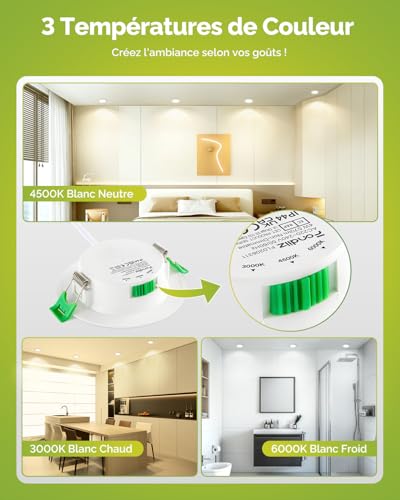 Fondiiz Pack of 20 68mm LED Recessed Spotlight 4W Warm White 3000K Neutral White 4500K Cool White 6000K Adjustable, IP44 Recessed Bathroom Lighting Energy Saving for Kitchen