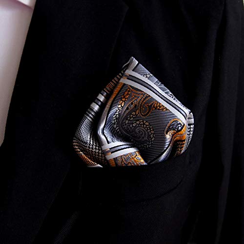 MOHSLEE Men's Grey Plaid Ascot Jacquard Woven Gift Cravat Ties Pocket Square Set - Thumbnail 5
