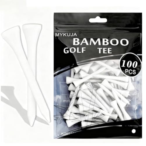 MYKUJA Bamboo Golf Tee 2-1/8 inch Pack of 100 (54mm White)