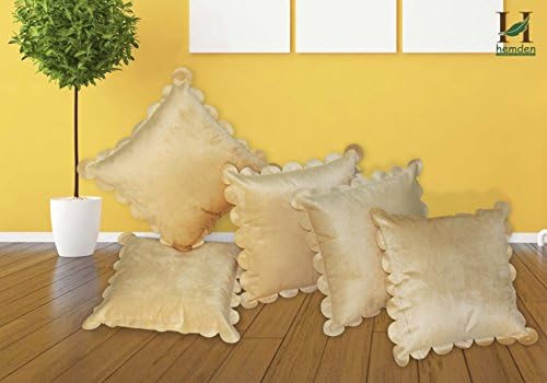 hemden Velvet Cushion Covers, 40X40cm, Beige, Set of 5