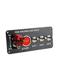 CT CARID   Panel de interruptor de encendido para coche, 12 V, fibra de carbono, 5 en 1, botón de arranque del motor, panel de interruptor LED