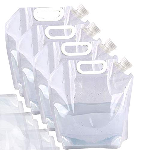 4 x 5 Litres Collapsible Water Jug Container, Freezable, BPA Free Plastic Water Carrier Tank, Outdoor Folding Water Bag for Sport Camping Riding Mountaineer, Food Grade (5L Water Bag+10L Water Bag)