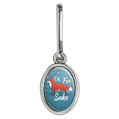 Oh For Fox Sake Funny on Teal Antiqued Oval Charm Clothes Purse Suitcase Backpack Zipper Pull Aid