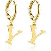 QLUYCKW Initial Hoop Earrings for Women Small Gold 26 Alphabet Letters Huggie Earrings with Initial Dangle Earrings Dainty Jewelry