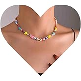Iaceble Boho Rainbow Rice Bead Necklace Colorful Seed Bead Necklace Choker Beach Bead Choker Necklace Hawaii Beads Chain Necklace Jewelry for Women