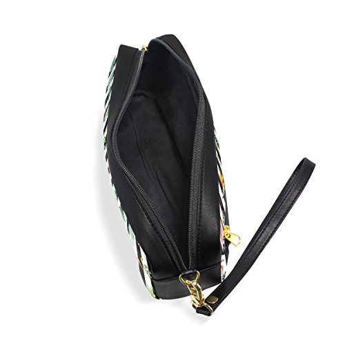 Naanle Tropical Flamingo Green Leaves Flowers Cactus Stripe PU Leather Zipped Makeup Jewellery Bag for Woman Girl Travel Holder Phones Electronics Storage Nail Polish Organizer (Multi#14)