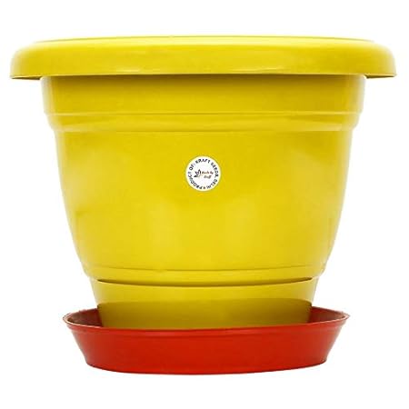 1 PCS Gamla/Planter/Pot 10 - inch with Round Plastic Plant Saucer/Bottom Plate 6-inch (Set of 1pcs) (Colour May Vary) for Garden Balcony Flowering Pot (Multicolor)