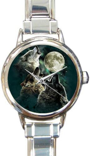 Personalized Watch Howling Wolf At full Moon Round Italian Charm stainless steel Watch