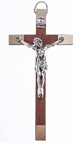 Crucifix Wood for wall hanging.14cms. Metal Corpus of Christ. Wood Cross.