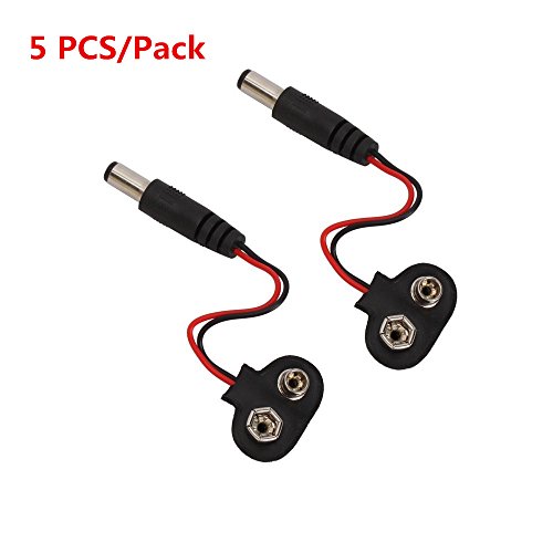 9V Battery Clip with 2.1 x 5.5 mm Male DC Power Plug Center-Positive Barrel Jack