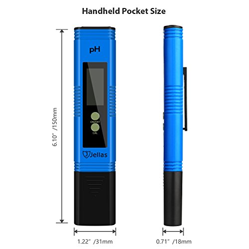 Digital pH Meter, Jellas PH-02 High Accuracy 0.01 Resolution pH Tester / pH Checker for Water Quality Test - Auto Calibration / ATC Function / Back Light LCD Display (Blue)