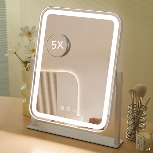 HIEEY Vanity Mirror with Lights, Makeup Mirror with Lights, Three Color Lighting Modes, and 5X Magnification Mirror, Smart Touch Control, 360°Rotation (16.73