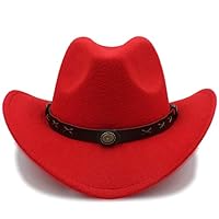 Techecho Pork Pie Hat Women Men Wool Western Cowboy Hat Wide Brim Cowgirl Cap Flower Charms Leather Band Size 56-58CM Ladies (Color : Red, Size : 56-58cm)