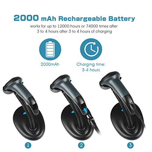 NETUM Barcode Scanner Wireless 2-in-1 (2.4Ghz Wireless+USB 2.0 Wired) Rechargeable Automatic 1D Barcode Reader USB Handheld Bar Code Scanner with Stand
