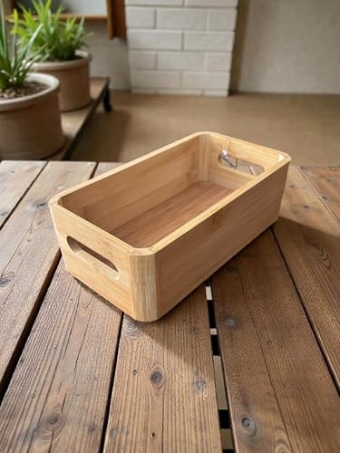 Caixa Organizadora de Bambu com Alças, 24x13x7,6 cm, Natural