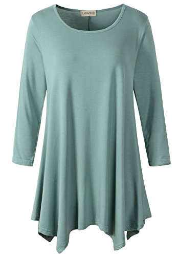 LARACE Women Plus Size 3/4 Sleeve Tunic Tops Loose Basic Shirt (L, Greyish Green)