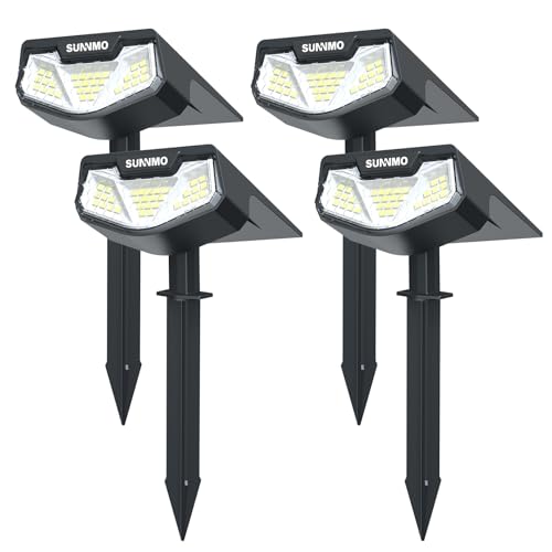 SUNNMO Set of 4 Powerful Solar Outdoor Garden Lights, Outdoor Solar Light with 3 Modes, IP65 Waterproof Solar Outdoor Lighting for Garden, Pathway, Cold White