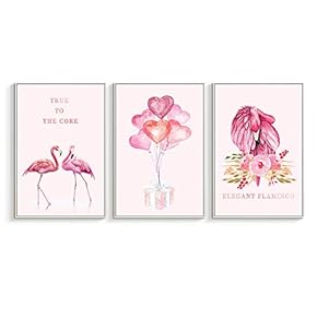 Framed Canvas Wall Art for Living Room, Bedroom Pink Flamingo Canvas Prints for Home Decoration Ready to Hanging - 16"x24"x3 Panels