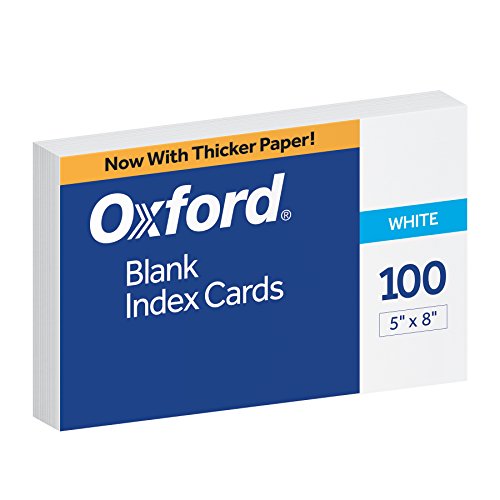 Oxford blank index cards, 5" x 8", white, 100/pack (50)