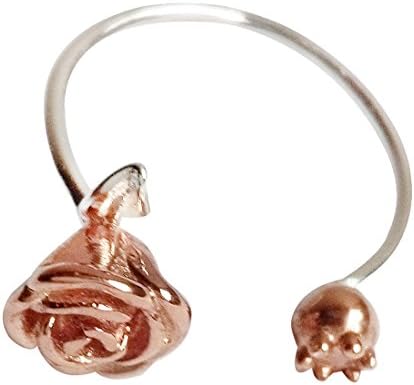Welwel Women's silver rose ring adjustable sterling silver rings Genuine 925 Sterling Silver rose With Rose Gold Plated Unique Leave Design Daily Wearing For Sensitive Skin Gift of Premium Quality
