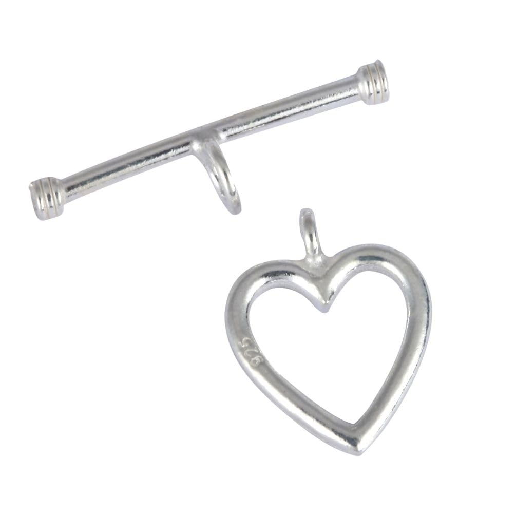 5 Sets Adabele Authentic 925 Sterling Silver Smooth Heart Shaped Toggle Clasp T-Bar Closure Connector 15mm for Jewelry Making Findings SS26-AA