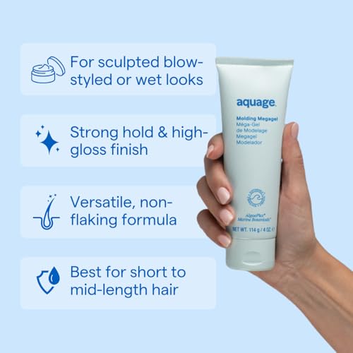 AQUAGE MOLDING MEGAGEL – PROFESSIONAL FIRM-HOLD STYLING GEL FOR WET LOOKS, SCULPTED BLOWOUTS & HIGH-GLOSS FINISH – LIGHTWEIGHT, NON-FLAKING, HUMIDITY-RESISTANT HAIR GEL FOR ALL HAIR TYPES – 4 OZ