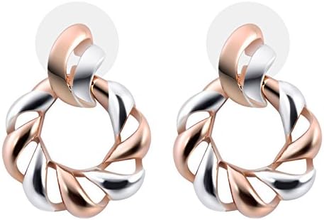Farnlior Rose Gold and Silver Plated Women's Rope Twist Small Round Hoop Earrings Two-tone