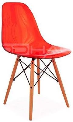 Mid Century Modern Eames Style DSW Acrylic Ghost Transparent Side Accent Chair with Dowel Wood Base