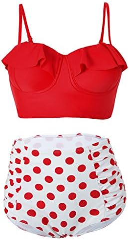 Milkuu Women's Vintage High Waist Floral Bikini Set Strappy Push Up Bathing Suit