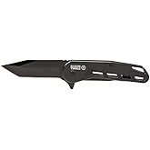 KLEIN TOOLS 44213 Folding Pocket Knife, EDC Knife, Black with Stainless Steel Tanto Blade, Bearing Assist Flipper Open, Belt 