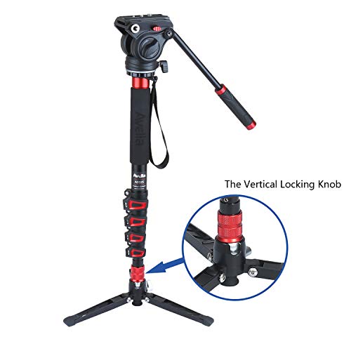 Avella CD325 Carbon Fiber Video Monopod Kit, with Fluid Head and Removable feet, 66 Inch Max Load 13.2 LB for DSLR and Video Cameras